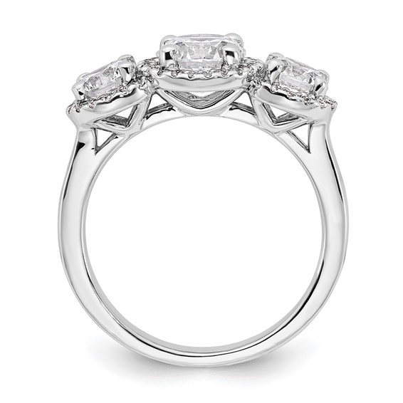 Sterling Silver 3 Stone Diamonore Halo Ring