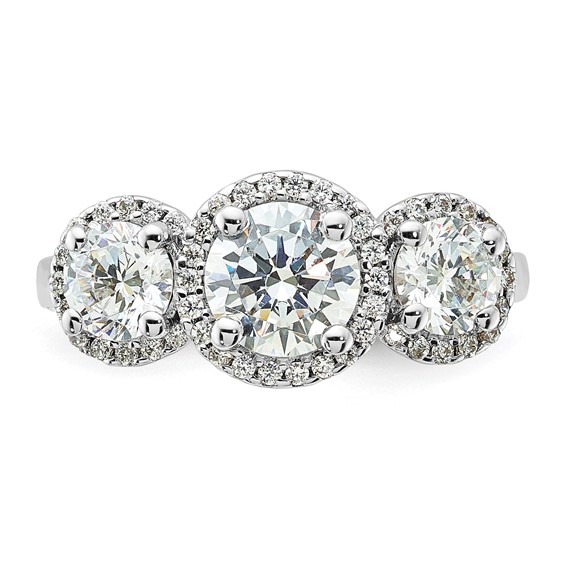 Sterling Silver 3 Stone Diamonore Halo Ring
