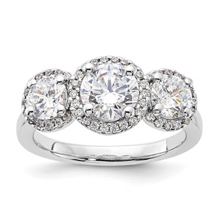 Sterling Silver 3 Stone Diamonore Halo Ring