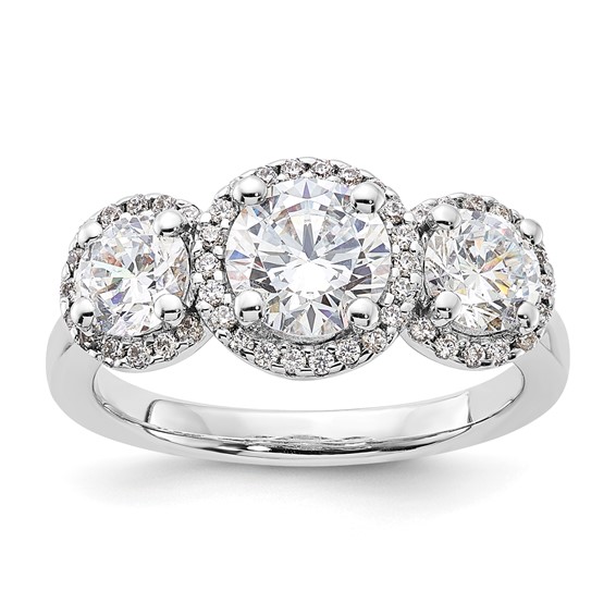 Sterling Silver 3 Stone Diamonore Halo Ring