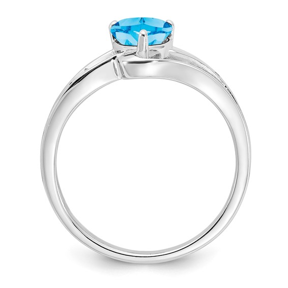 Sterling Silver Heart Shaped Blue Topaz & Diamond Ring