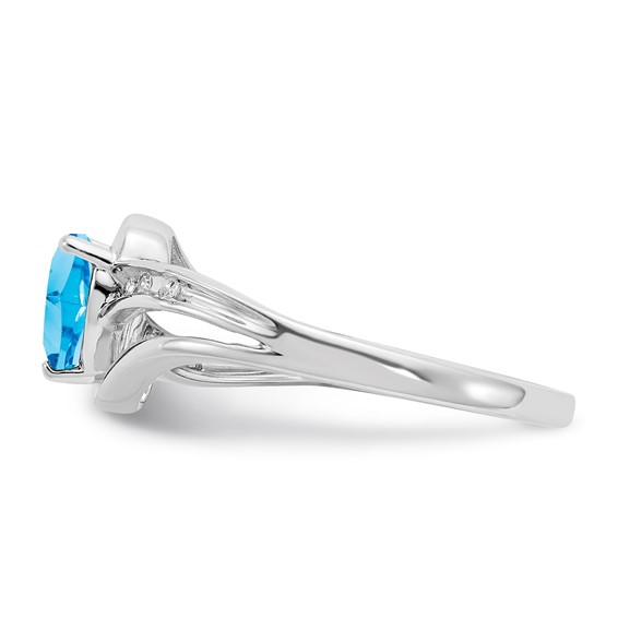 Sterling Silver Heart Shaped Blue Topaz & Diamond Ring