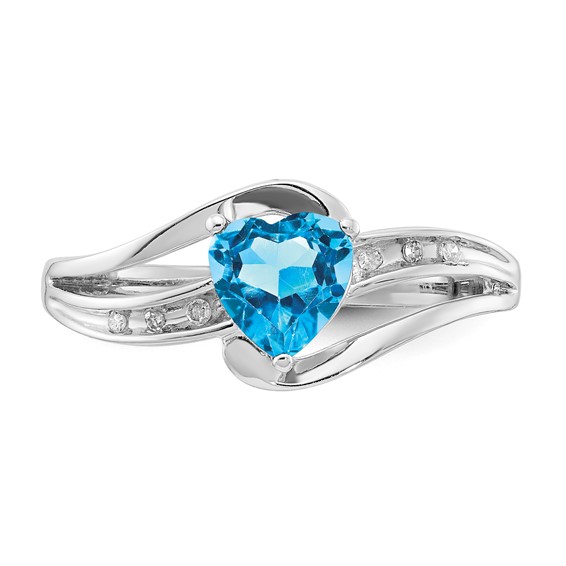 Sterling Silver Heart Shaped Blue Topaz & Diamond Ring
