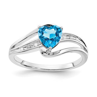 Sterling Silver Heart Shaped Blue Topaz & Diamond Ring