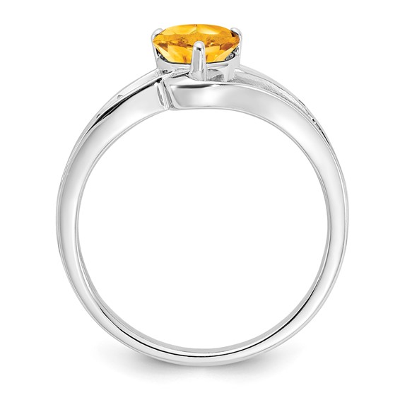 Sterling Silver Heart Shaped Citrine & Diamond Ring