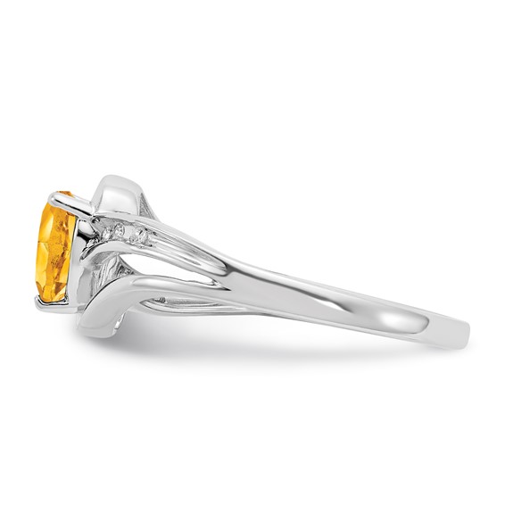 Sterling Silver Heart Shaped Citrine & Diamond Ring