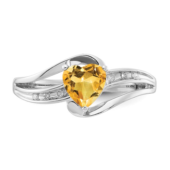 Sterling Silver Heart Shaped Citrine & Diamond Ring
