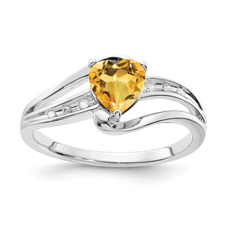 Sterling Silver Heart Shaped Citrine & Diamond Ring