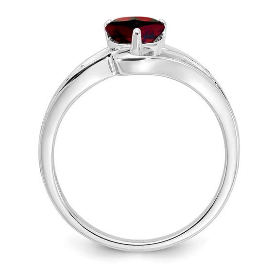 Sterling Silver Heart Shaped Garnet & Diamond Ring