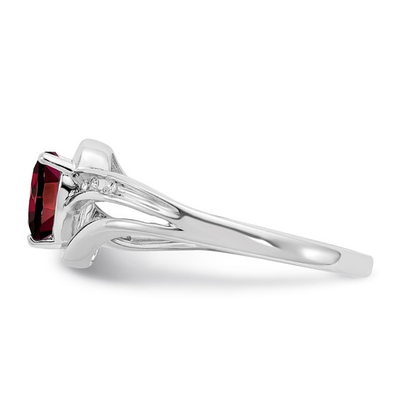 Sterling Silver Heart Shaped Garnet & Diamond Ring