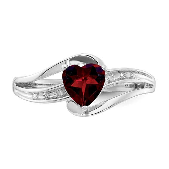 Sterling Silver Heart Shaped Garnet & Diamond Ring