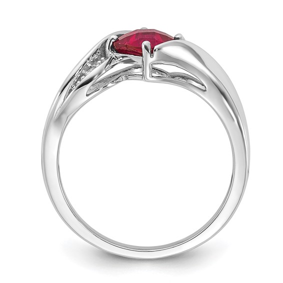 Sterling Silver Polished Checkerboard Cr. Ruby & Diamond Ring