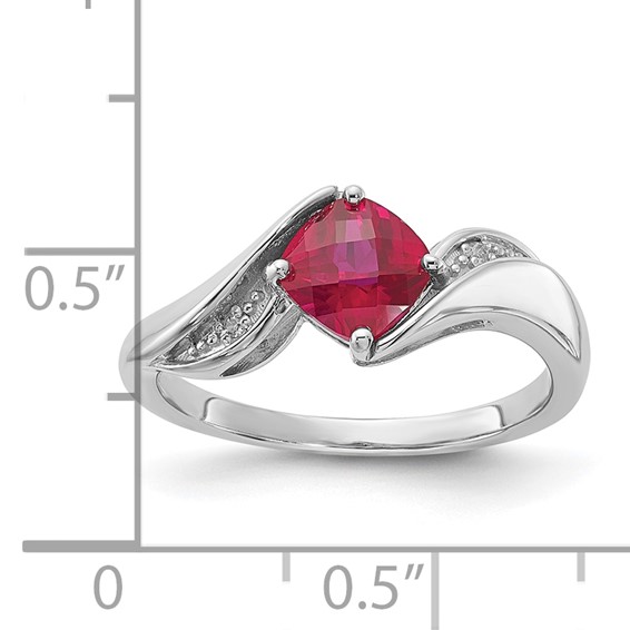 Sterling Silver Polished Checkerboard Cr. Ruby & Diamond Ring