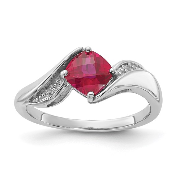 Sterling Silver Polished Checkerboard Cr. Ruby & Diamond Ring
