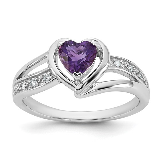 SS 5X5 Amethyst and Diamond Heart Ring