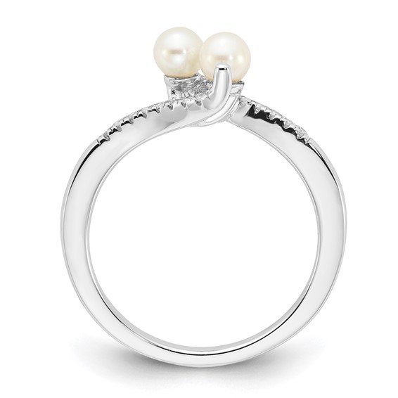 Sterling Silver Polished 4mm FWC Pearl and Diamond Ring