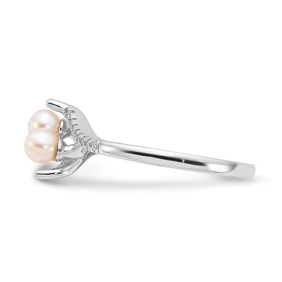 Sterling Silver Polished 4mm FWC Pearl and Diamond Ring