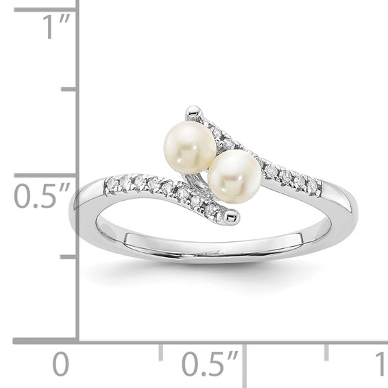 Sterling Silver Polished 4mm FWC Pearl and Diamond Ring