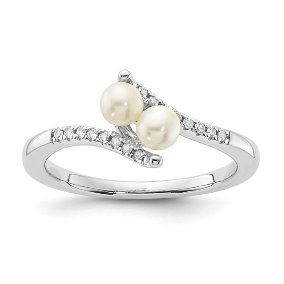 Sterling Silver Polished 4mm FWC Pearl and Diamond Ring