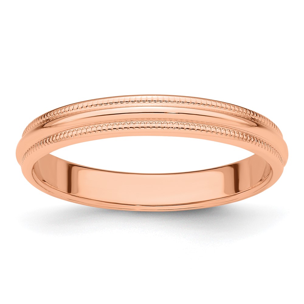 14K Rose Gold 3mm Milgrain Half-Round Wedding Band - Size 4