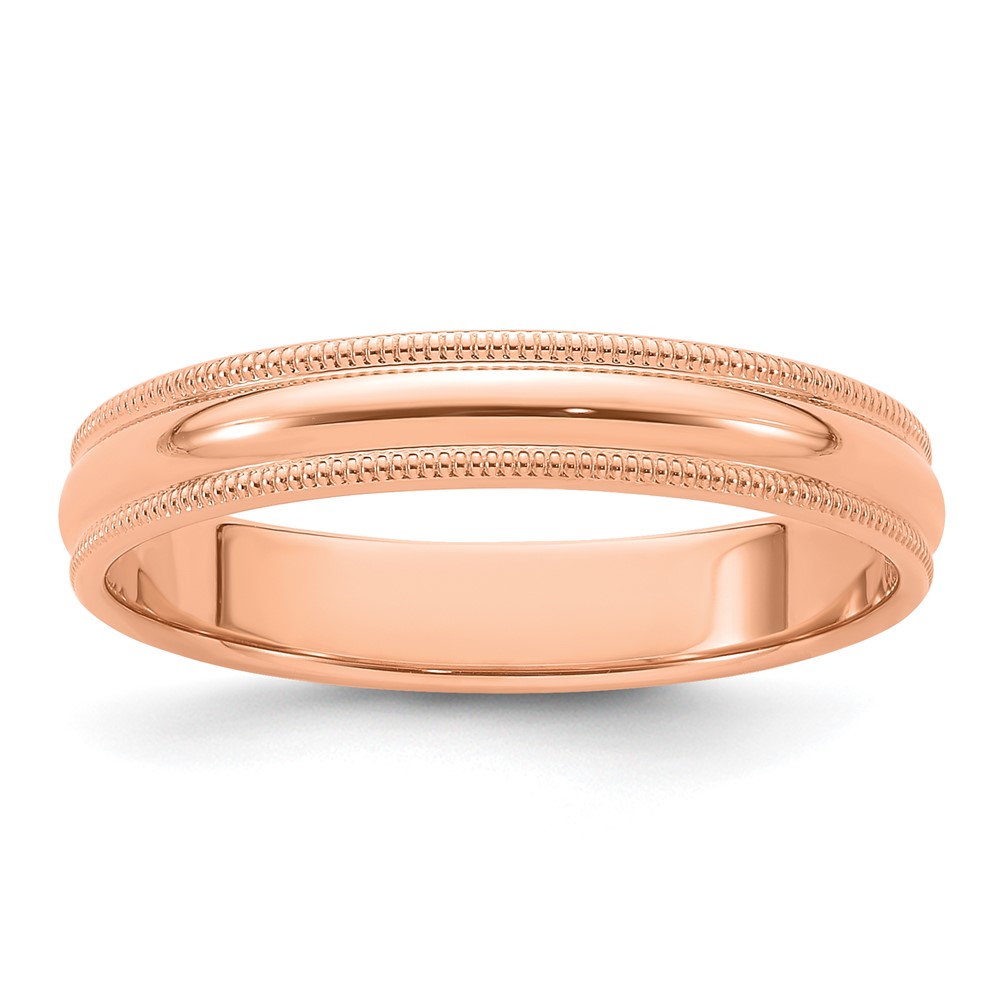 14k Rose Gold 4mm Milgrain Half-Round Wedding Band Size 10 (RM040-10)