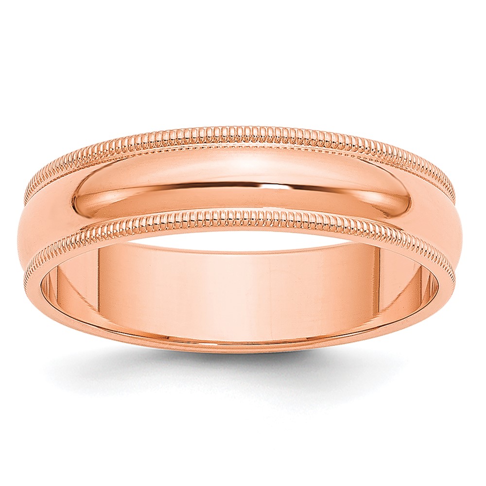 14K Rose Gold 5mm Milgrain Half-Round Wedding Band