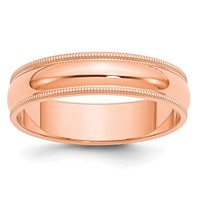 14K Rose Gold 5mm Milgrain Half-Round Wedding Band view 1