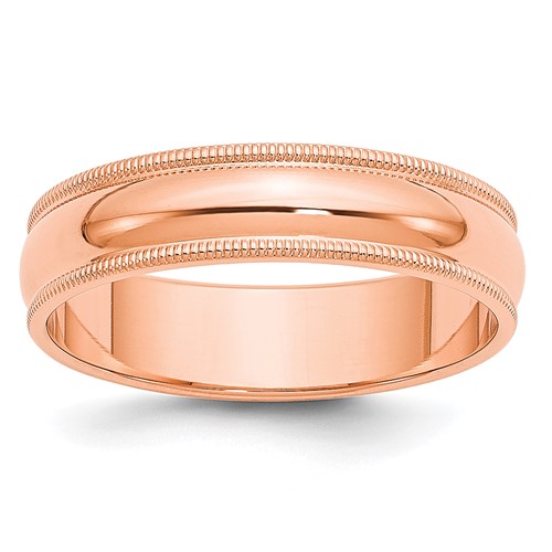 14K Rose Gold 5mm Milgrain Half-Round Wedding Band, Size 6