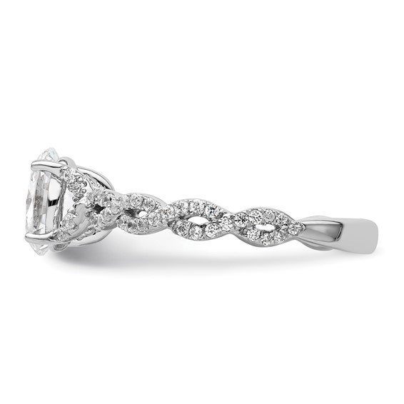 14k White Gold Diamond Oval Semi-mount Criss-Cross Engagement Ring