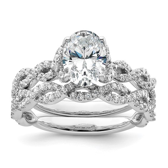 14k White Gold Diamond Oval Semi-mount Criss-Cross Engagement Ring