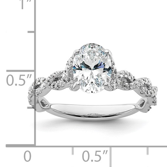 14k White Gold Diamond Oval Semi-mount Criss-Cross Engagement Ring