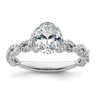 14k White Gold Diamond Oval Semi-mount Criss-Cross Engagement Ring