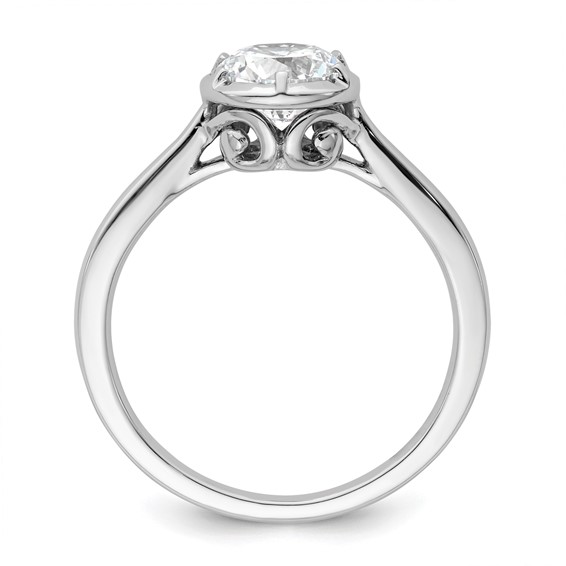 14K White Gold Round Bezel Solitaire Engagement Ring Mounting
