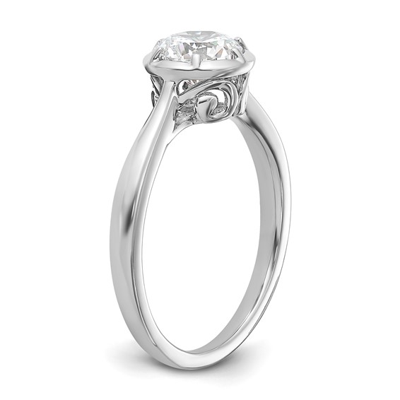 14K White Gold Round Bezel Solitaire Engagement Ring Mounting