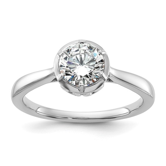 14K White Gold Round Bezel Solitaire Engagement Ring Mounting