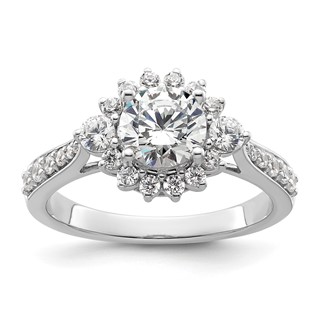14k White Gold Round Halo Diamond Semi-Mount Engagement Ring