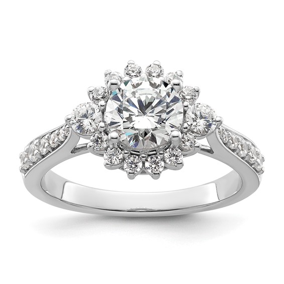 14k White Gold Round Halo Diamond Semi-Mount Engagement Ring