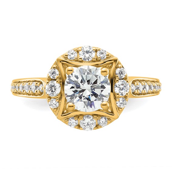 14k Vintage Round Halo Diamond Semi-Mount Engagement Ring