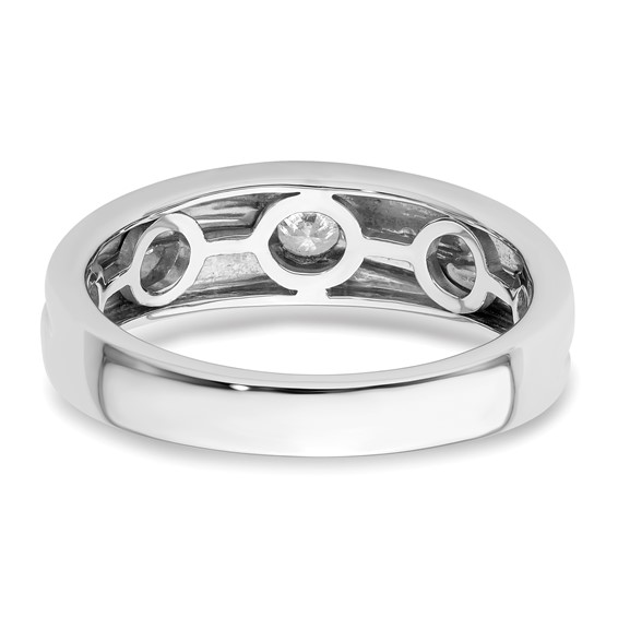 14k White Gold Grooved Complete Diamond Mens Wedding Band