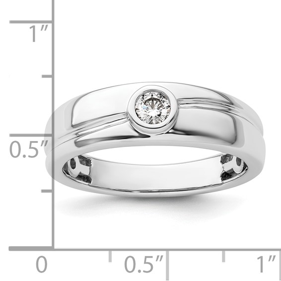 14k White Gold Grooved Complete Diamond Mens Wedding Band