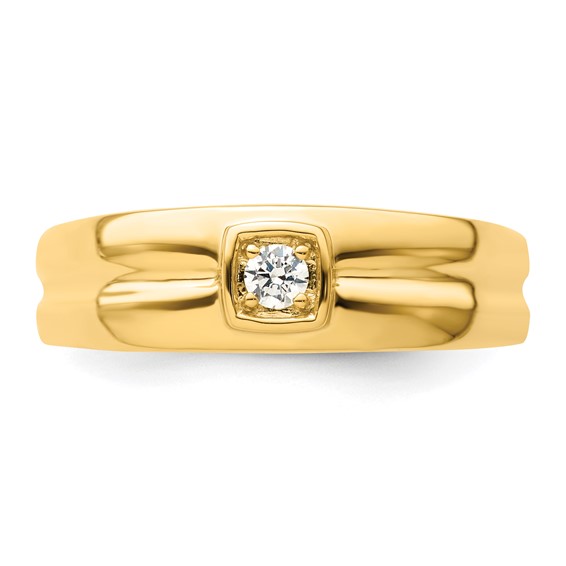 14k Grooved Complete Diamond Mens Wedding Band