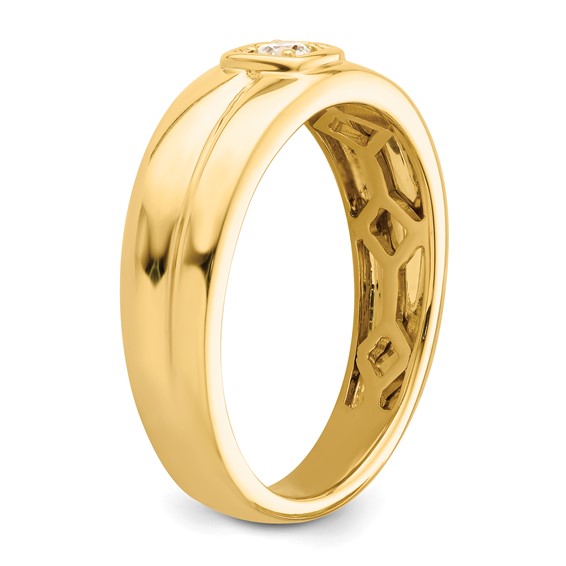 14k Grooved Complete Diamond Mens Wedding Band