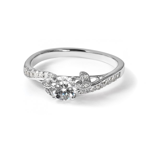 14k White Gold leaf Design Diamond Semi-Mount Engagement Ring
