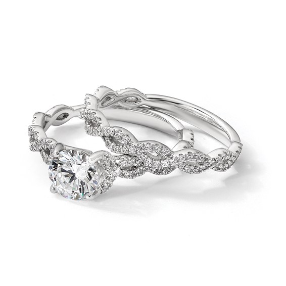 14k White Gold Twisted Diamond Semi-Mount Engagement Ring
