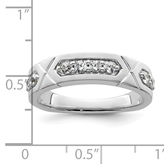 14k White Gold Polished & Satin Grooved Diamond Mens Wedding Band