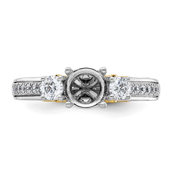 14k Two-tone Three Stone Semi-Mount Including 2-3.5mm Side Stones Engagement Ring