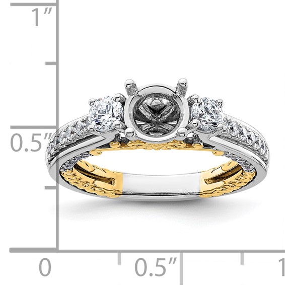 14k Two-tone Three Stone Semi-Mount Including 2-3.5mm Side Stones Engagement Ring