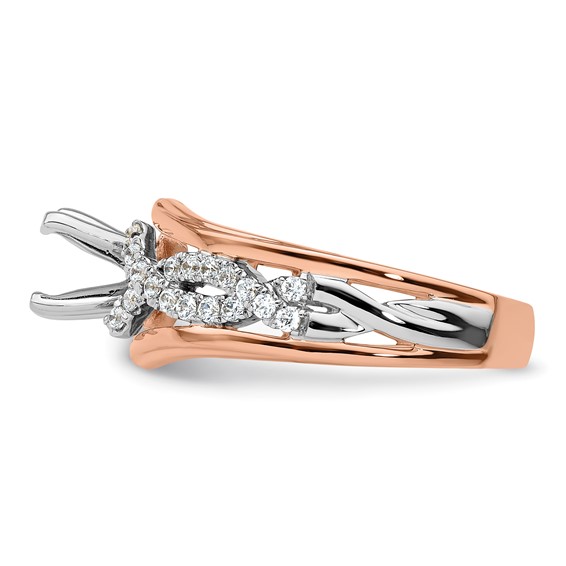 14K Two-tone Twisted Diamond Semi-Mount Peg Set Engagement Ring