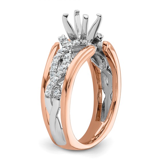 14K Two-tone Twisted Diamond Semi-Mount Peg Set Engagement Ring