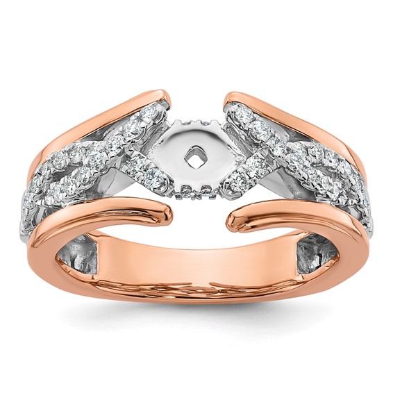 14K Two-tone Twisted Diamond Semi-Mount Peg Set Engagement Ring